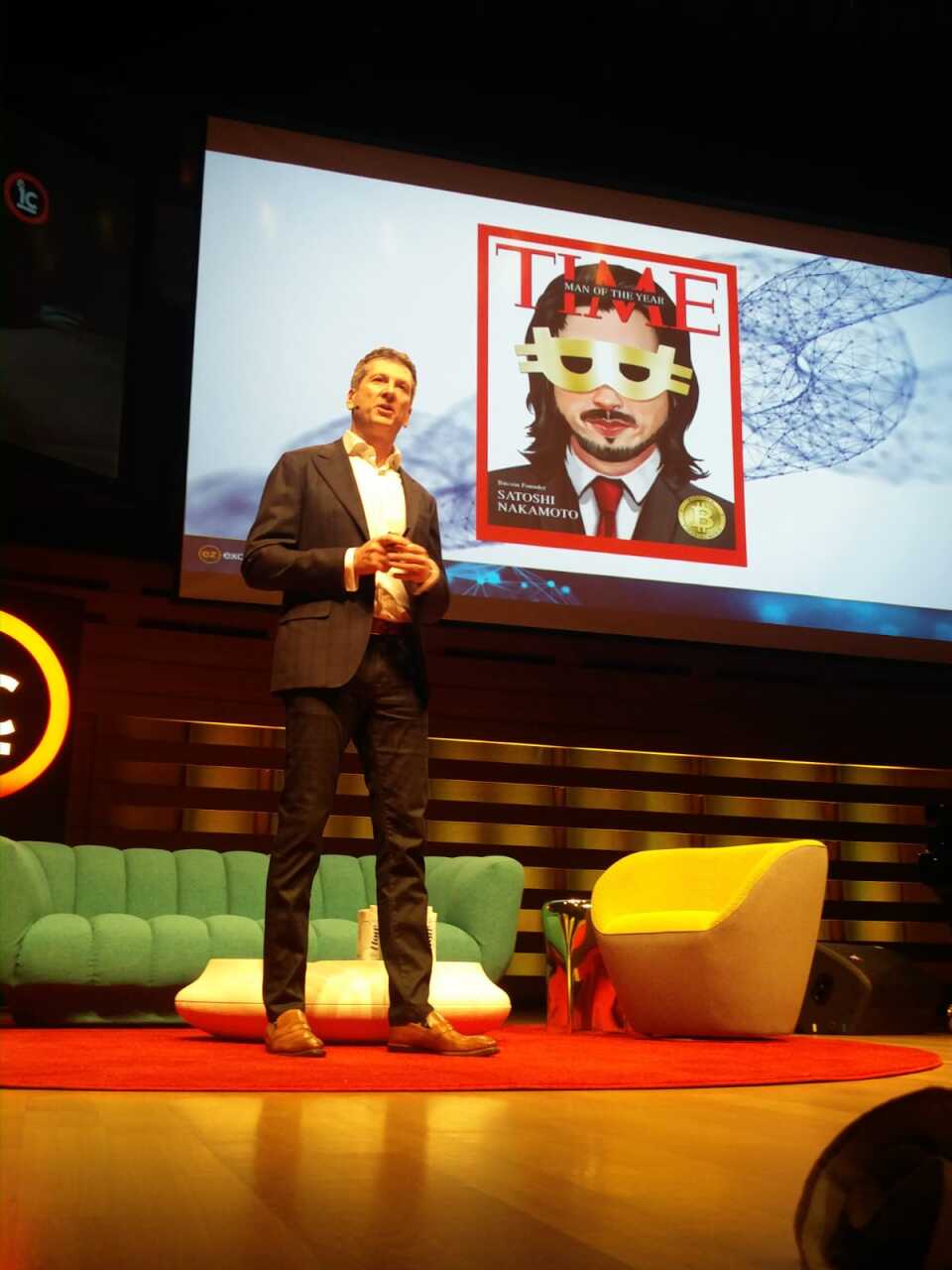 Russell Korus presenting Satoshi Nakamoto slide